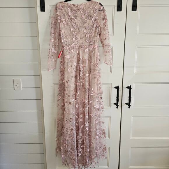 Mac Duggal 70224 Rose Pink Floral Applique Long Sleeve Gown Dress Mesh Size 6 - Picture 6 of 11